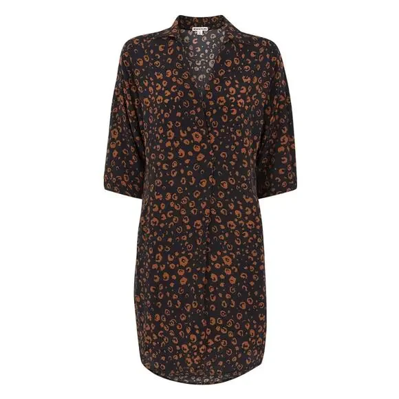 Whistles Lola Cheetah Print Shirt Dress Small Black Brown Animal Print Neutral - Picture 4 of 15